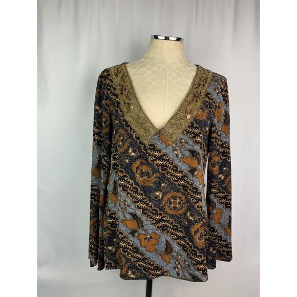 Medium Truworths Women's Boho Chic Beaded V-Neck Shirt South Africa Rayon - Picture 2 of 9